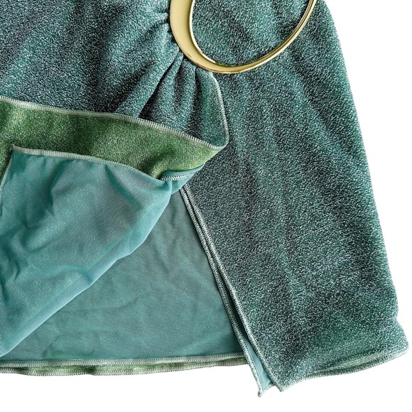 ❌SOLD❌ OSEREE LUMIERE WRAP EFFECT EMBELLISHED METALLIC STRETCH KNIT MINI SKIRT - Picture 9 of 13